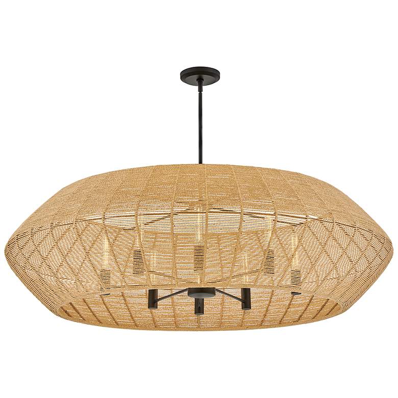 Image 5 Lisa McDennon Luca 60"W Black w/ Woven Drum Shade Chandelier more views