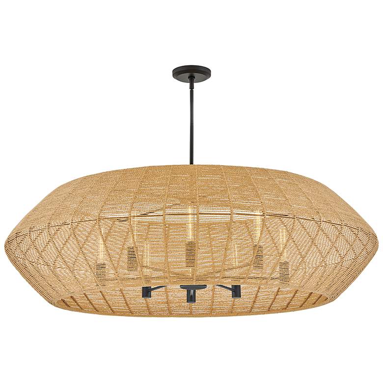 Image 6 Lisa McDennon Luca 60"W Black w/ Woven Drum Shade Chandelier more views