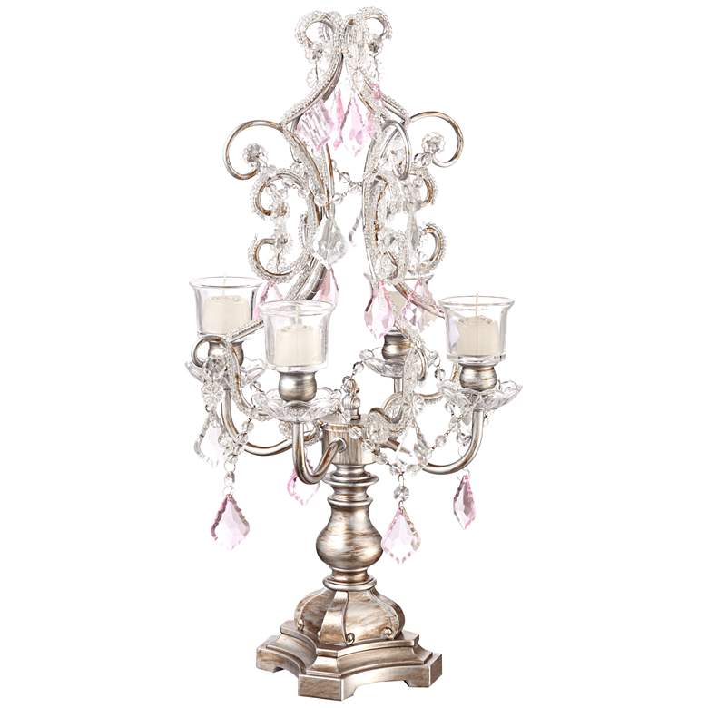 Image 1 Lisette Silver with Pink Glass Candle Holder