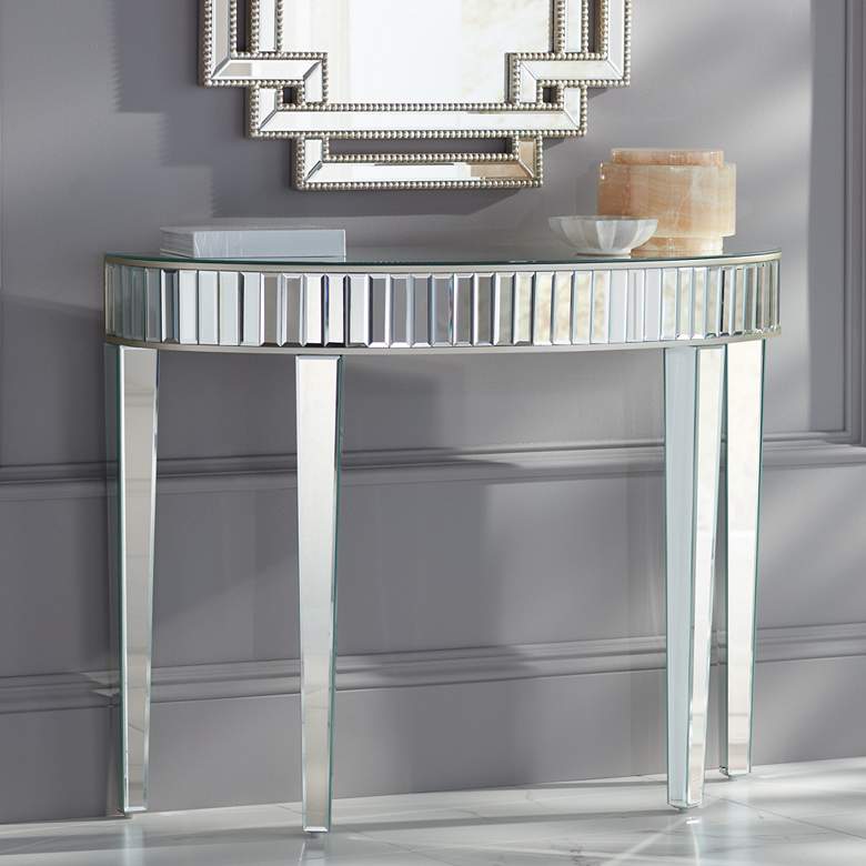 Image 1 Liska 39 1/2 inch Wide Mirrored Demilune Console Table