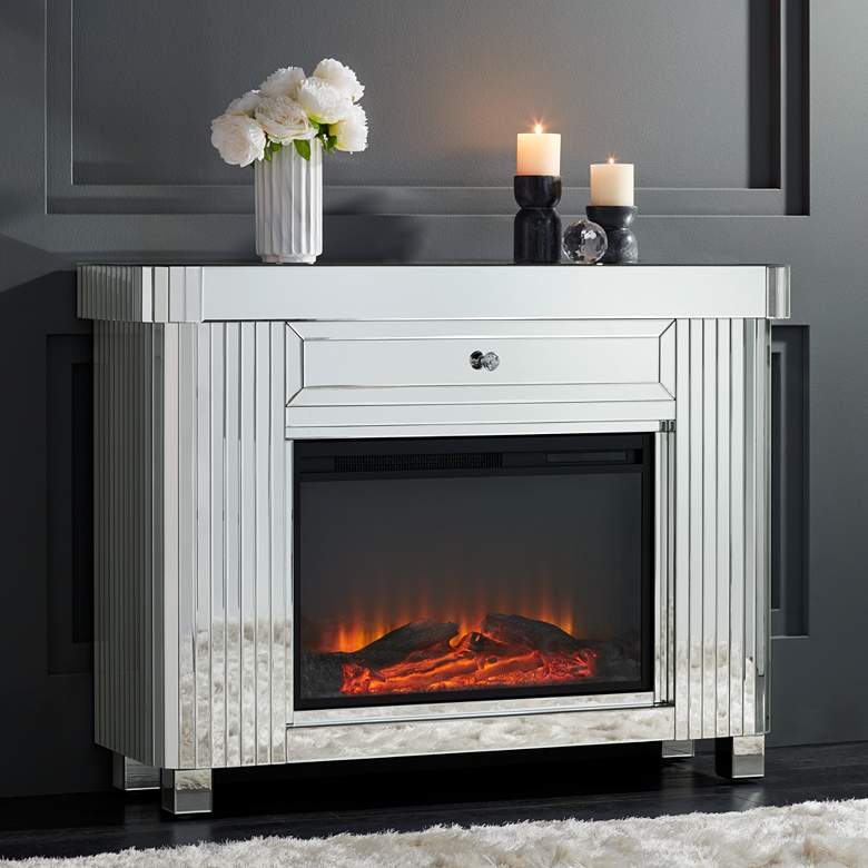 Liska 47 1/2&quot; Wide Mirrored Electric Fireplace