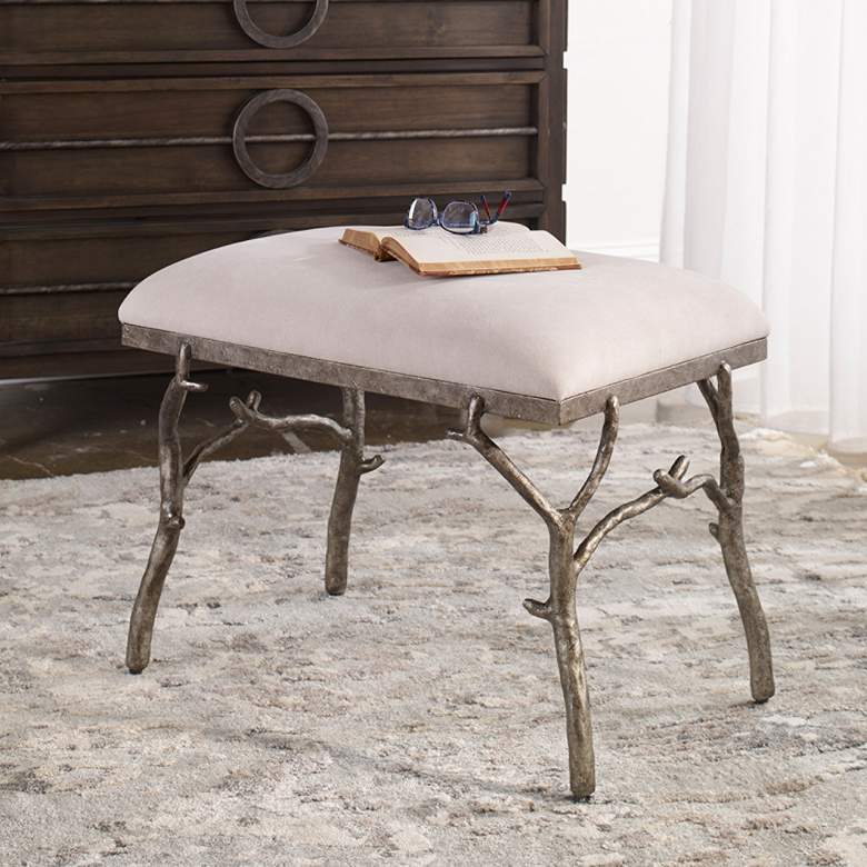 Image 1 Lismore 24" Wide Antique Silver Molded Branch Accent Bench