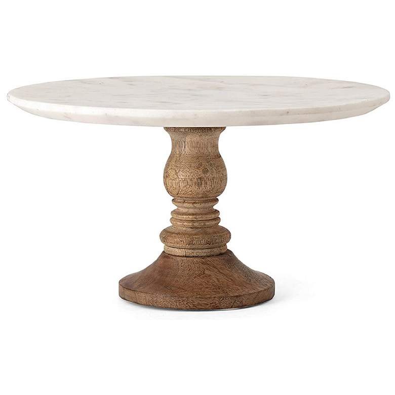 Image 1 Lissa Marble and Wood Cake Stand - 29.9"Dia. x 6.5"H - White &#38