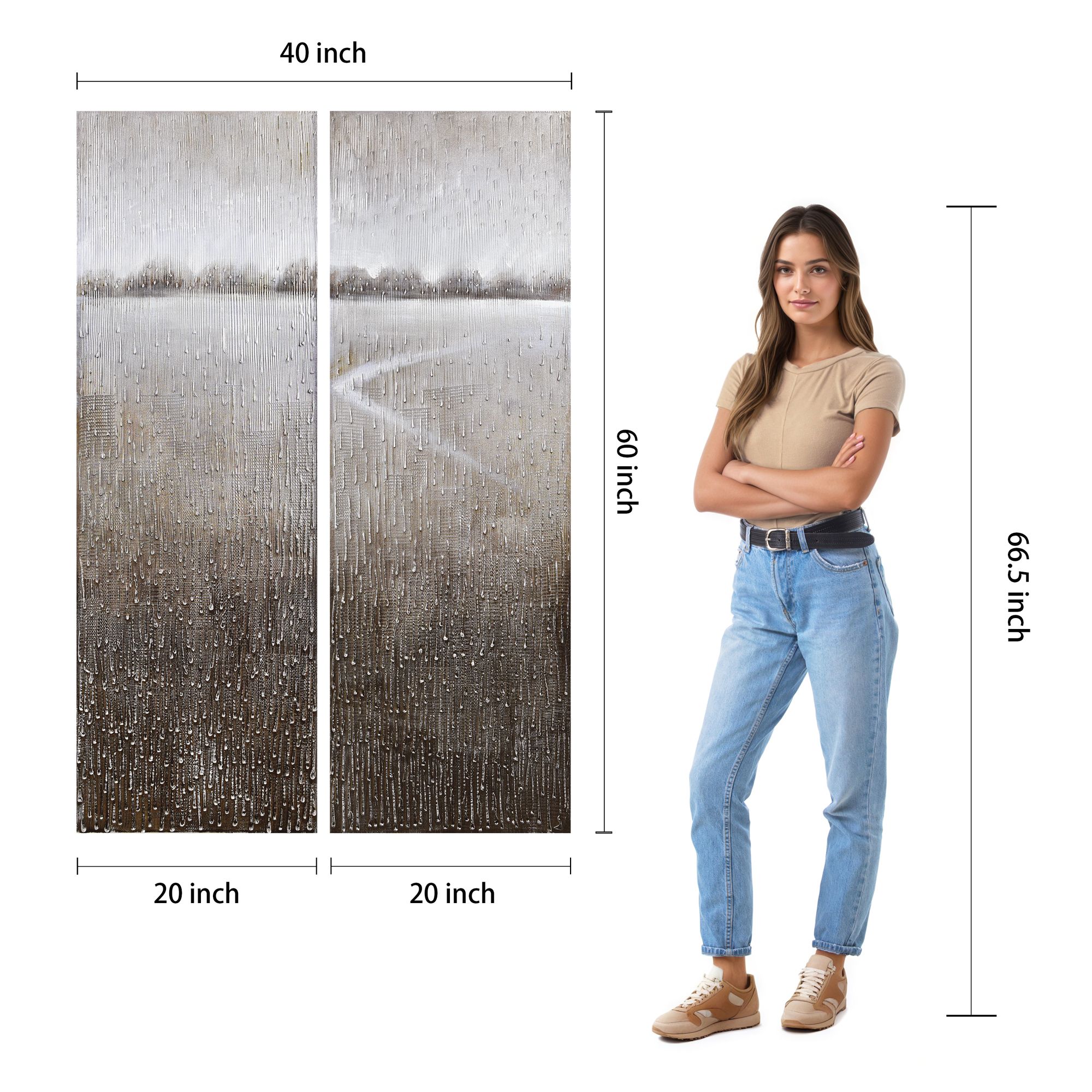 Listlessness 60" High Metallic 2-Piece Canvas Wall Art Set in scene