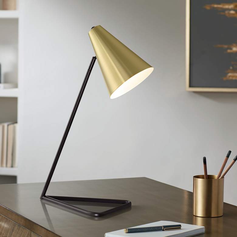 Image 1 Lite Source 19" High Angled Arm Cooper Gold Metal Desk Lamp