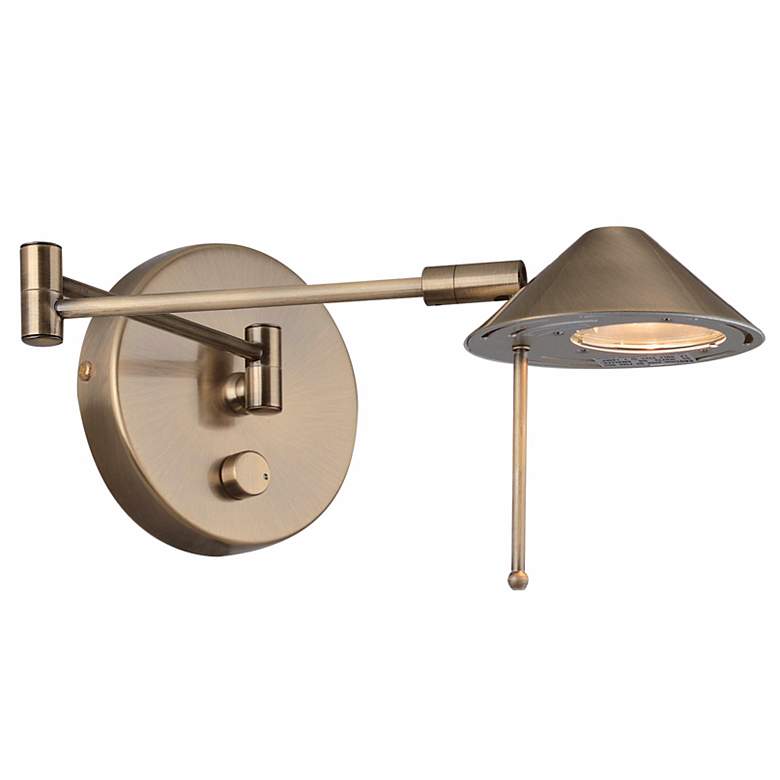 Image 1 Lite Source Antique Brass Dimmable Halogen Plug-in Swing Arm
