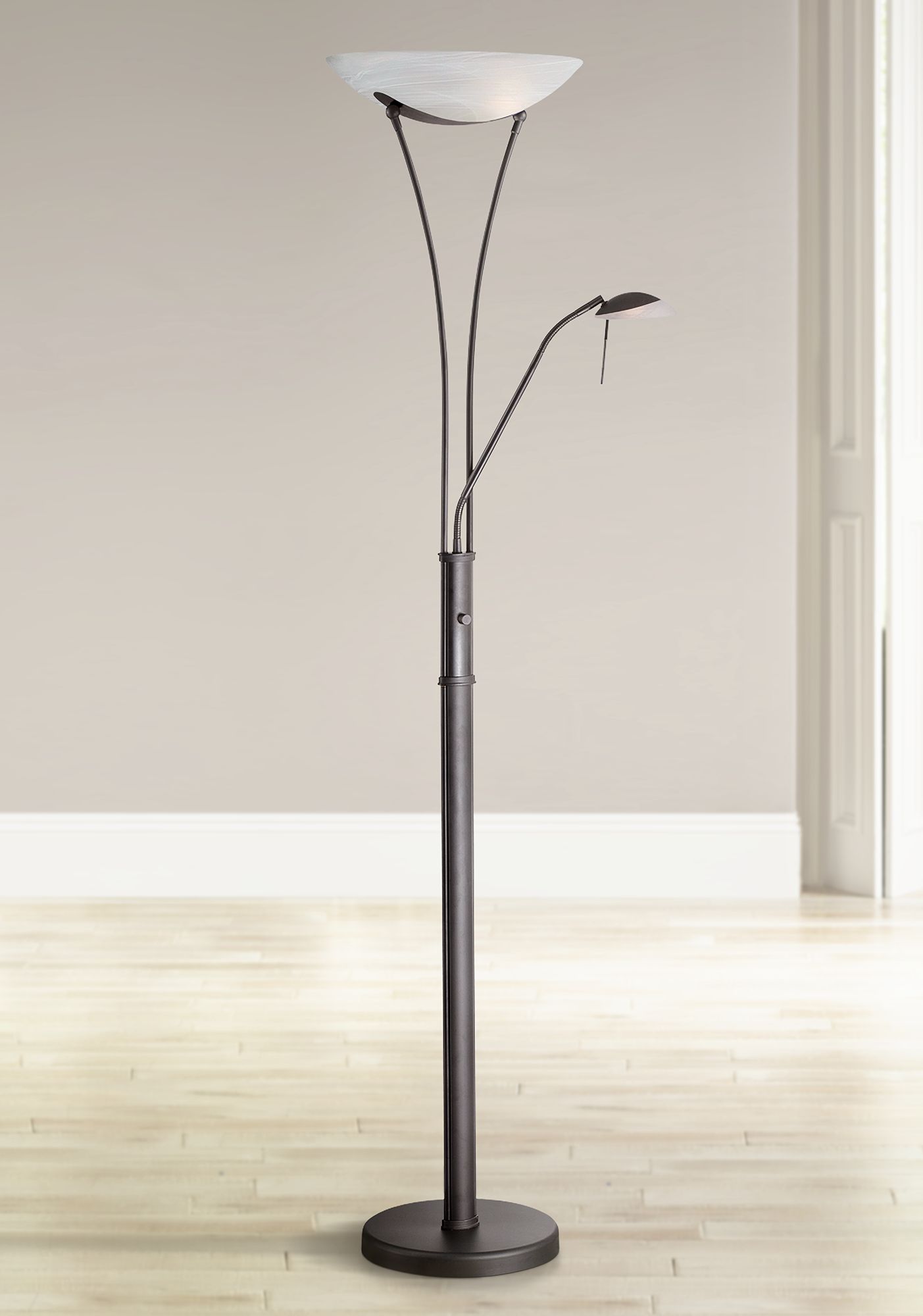 Lite Source Avington Black Reading Light Torchiere Lamp