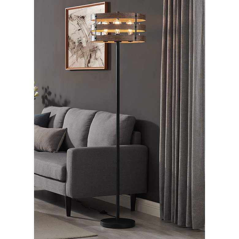Image 1 Lite Source Balta Black and Brown Wood Floor Lamp