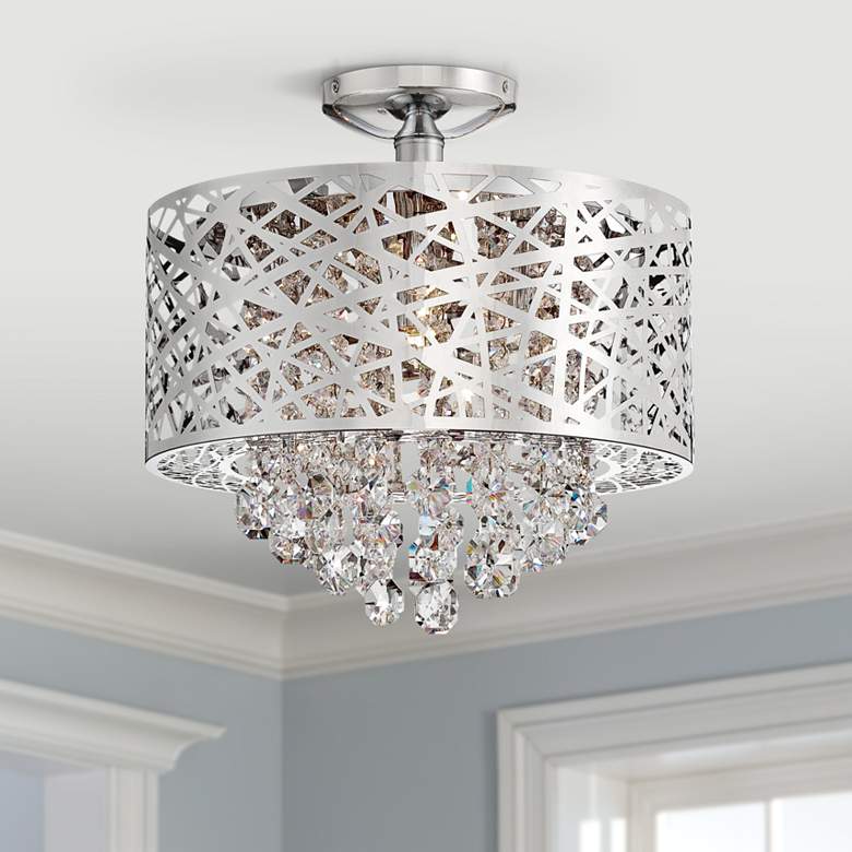 Image 1 Lite Source Benedetta 14" Modern Metal and Cut Crystal Ceiling Light