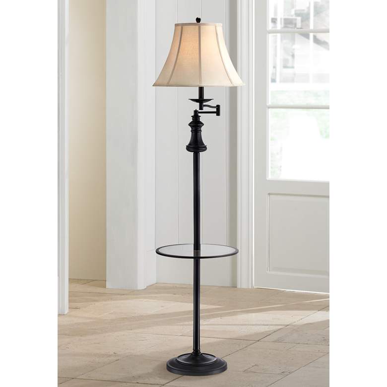 Image 1 Lite Source Brandice Swing Arm Floor Lamp with Table Tray