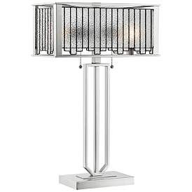 Image2 of Lite Source Celine Aged Silver Tiffany-Style Table Lamp with Glass Shade