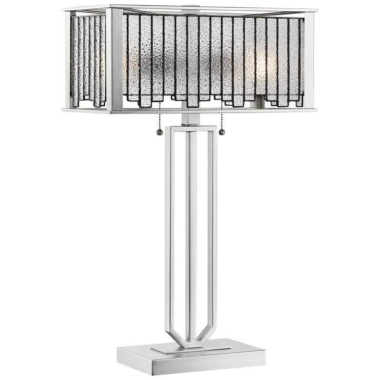 Lite Source Celine Aged Silver Tiffany-Style Table Lamp with Glass Shade