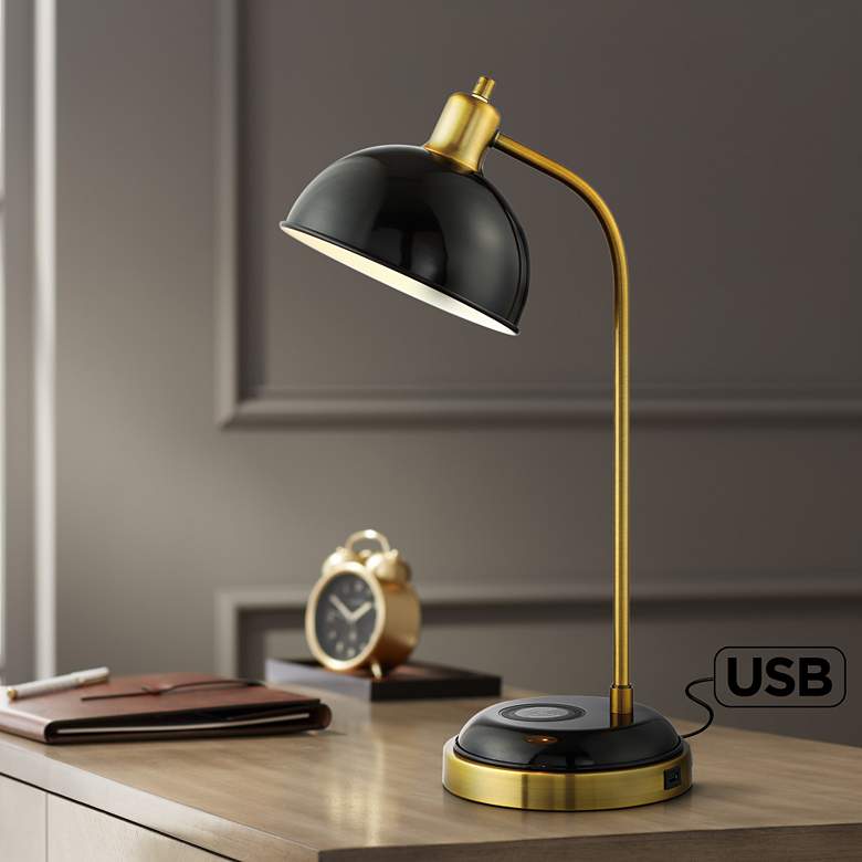 Image 1 Lite Source Claine Antique Brass Metal Desk Lamp