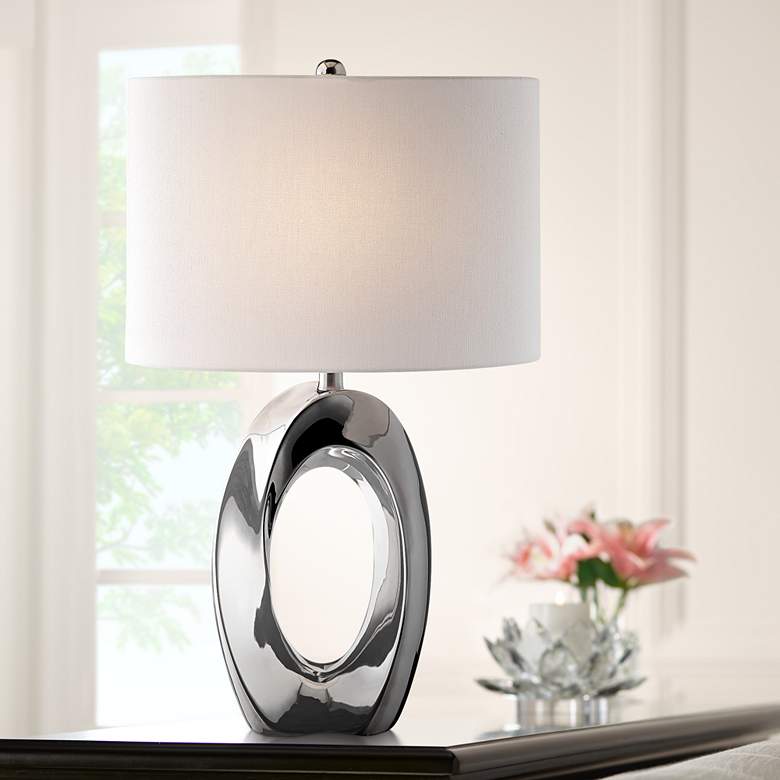 Image 1 Lite Source Clover 26 1/2 inch Chrome Finish Modern Ceramic Table Lamp