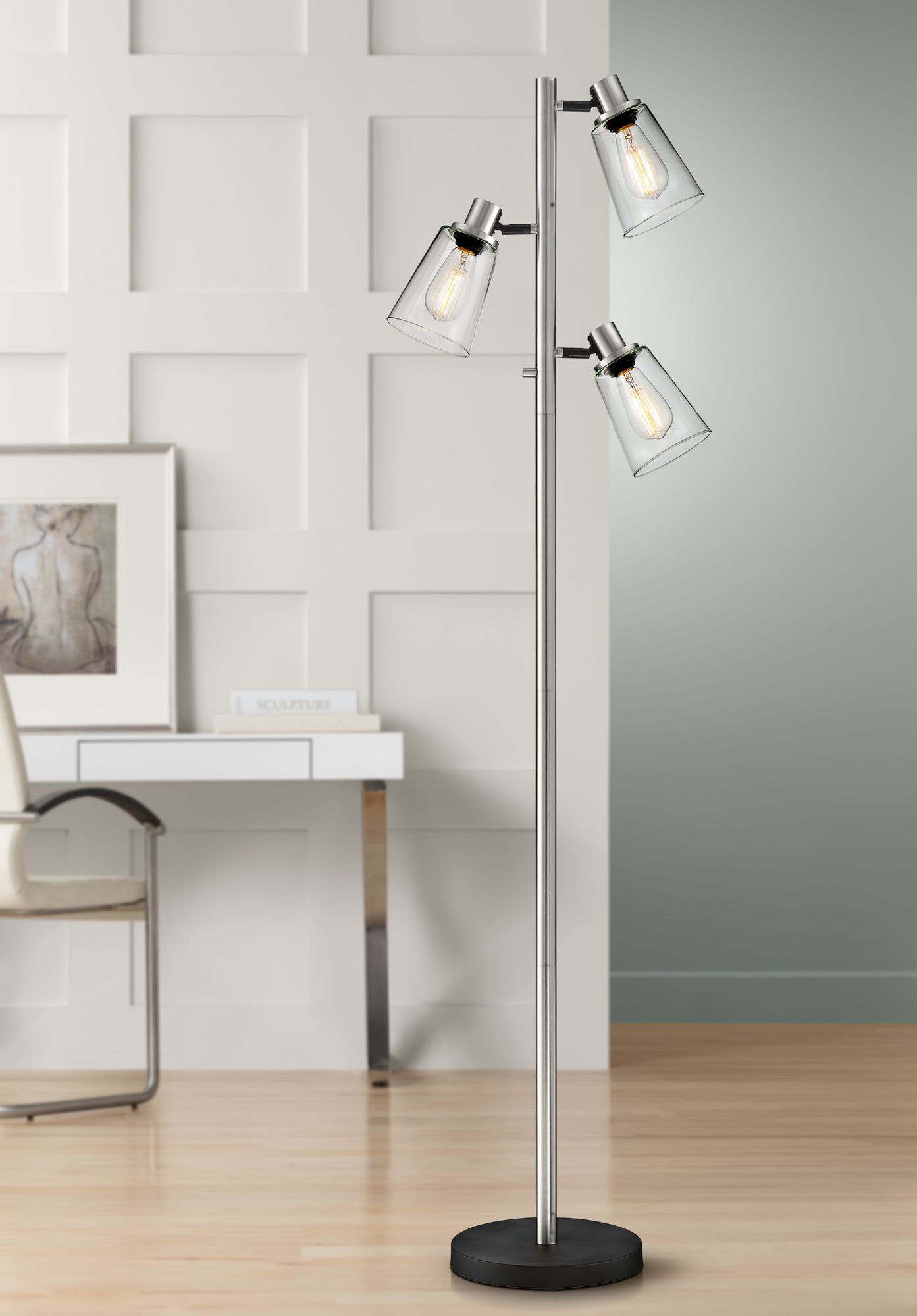 Satin nickel store floor lamp