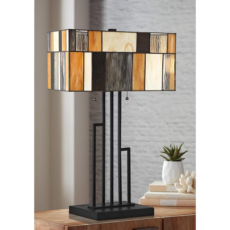Image 1 Lite Source Concertina Black Geometric Tiffany-Style Table Lamp