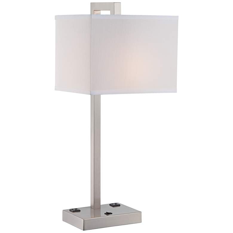 Image 2 Lite Source Contento 27" Modern Polished Steel Table Lamp with Outlets
