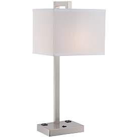 Image2 of Lite Source Contento 27" Modern Polished Steel Table Lamp with Outlets