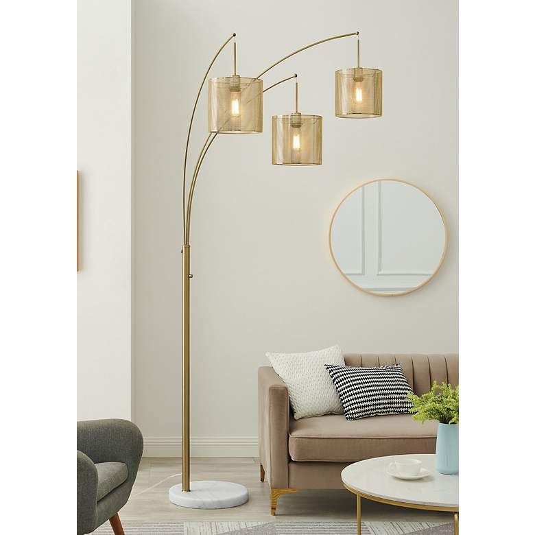 Image 1 Lite Source Cora 91" High 3-Light Brushed Gold Large Arc Floor Lamp