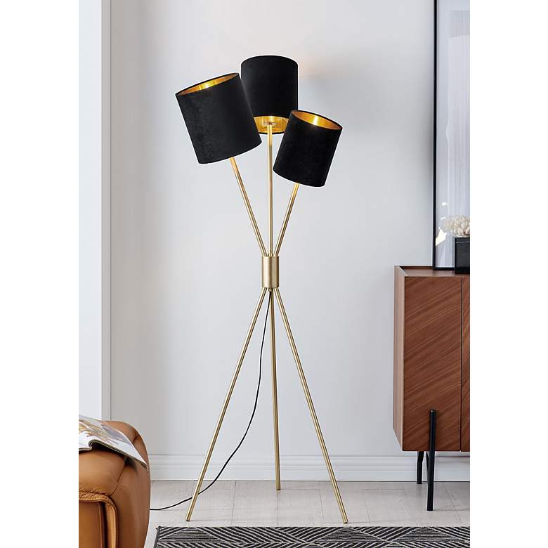 Image 1 Lite Source Crisanta 61" 3-Light Black Shade Modern Tripod Lamp