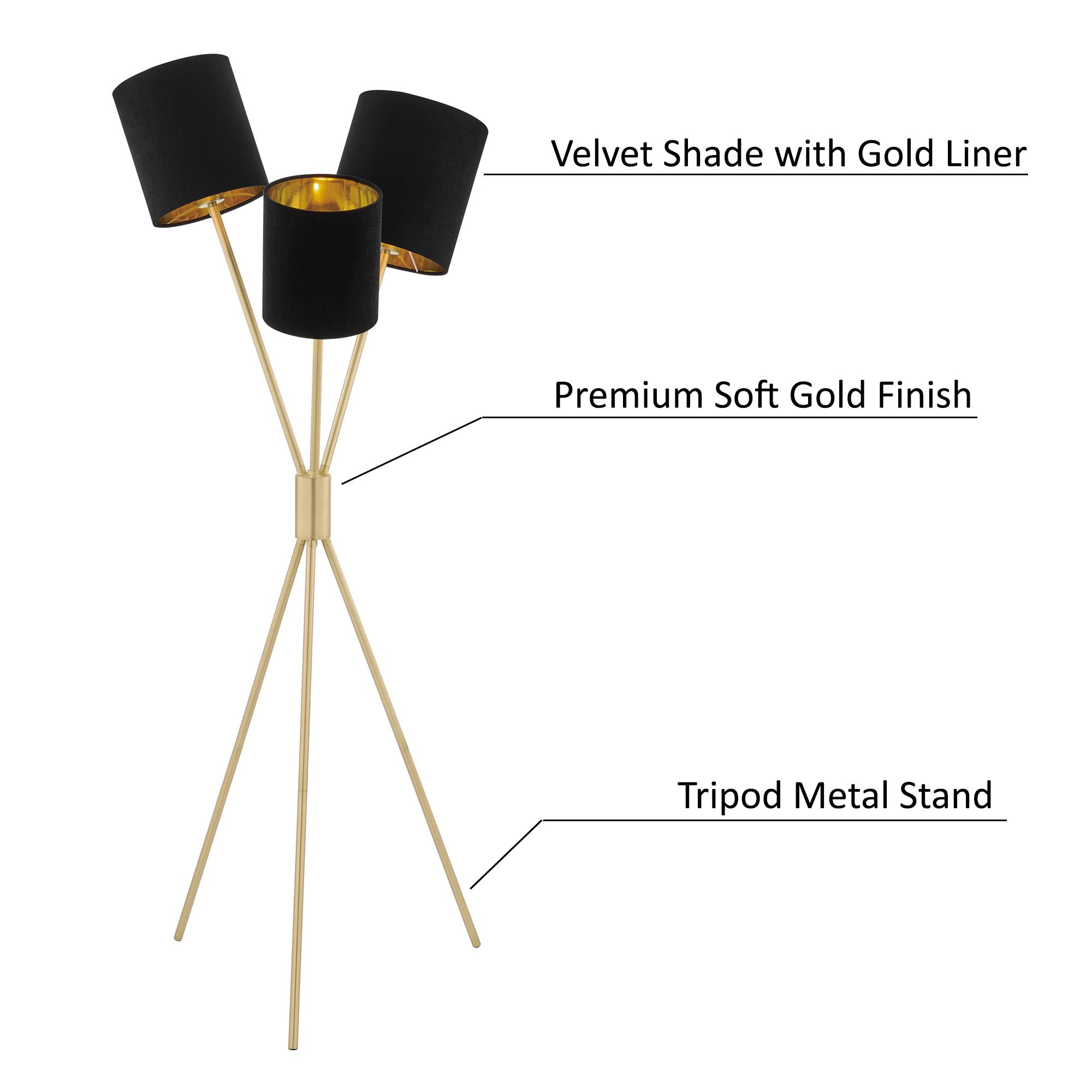 Image 5 Lite Source Crisanta 61" 3-Light Black Shade Modern Tripod Lamp more views