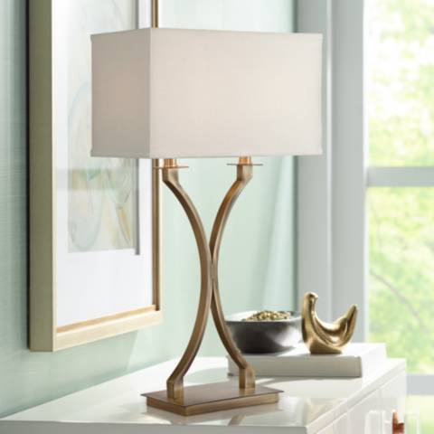 GlucksteinElements Carmen 29-inch H Table Lamp with Clear Crystal Polished  Brass Base and