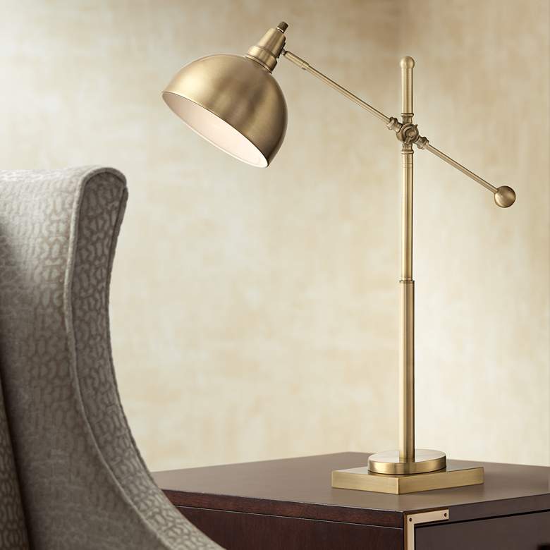Image 1 Lite Source Cupola 30" High Brass Adjustable Balance Arm Desk Lamp