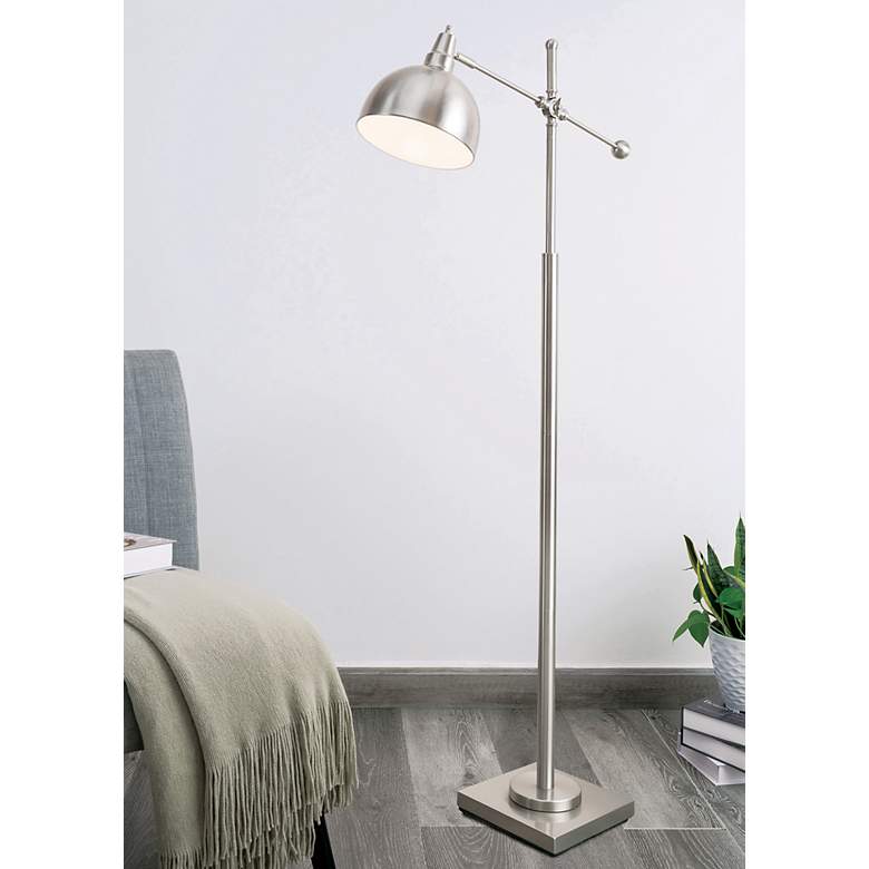 Image 1 Lite Source Cupola Adjustable Height Brushed Nickel Swing Arm Floor Lamp