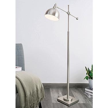 Lite Source Cupola Adjustable Height Brushed Nickel Swing Arm Floor Lamp