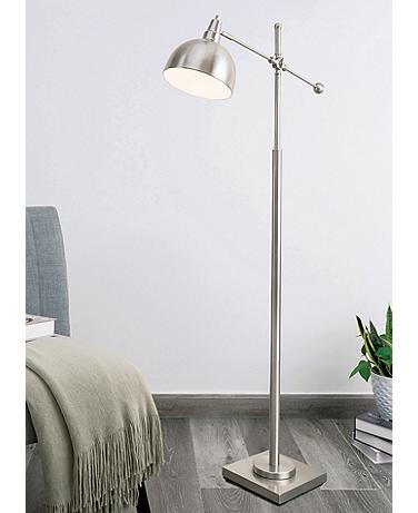 Lite Source Cupola Adjustable Height Brushed Nickel Swing Arm Floor Lamp