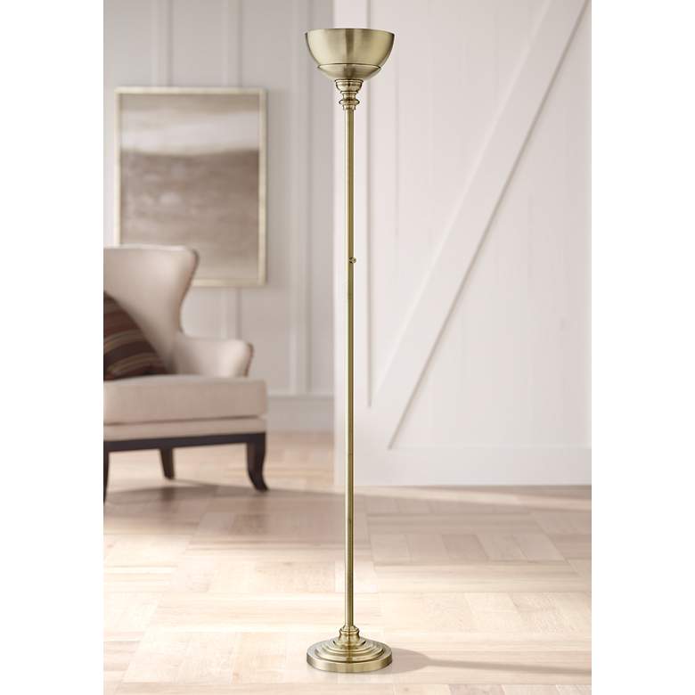 Image 1 Lite Source Dallon Antique Brass LED Torchiere Floor Lamp