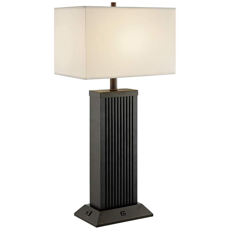Image 1 Lite Source Darrion Black Wood Outlet and USB Table Lamp