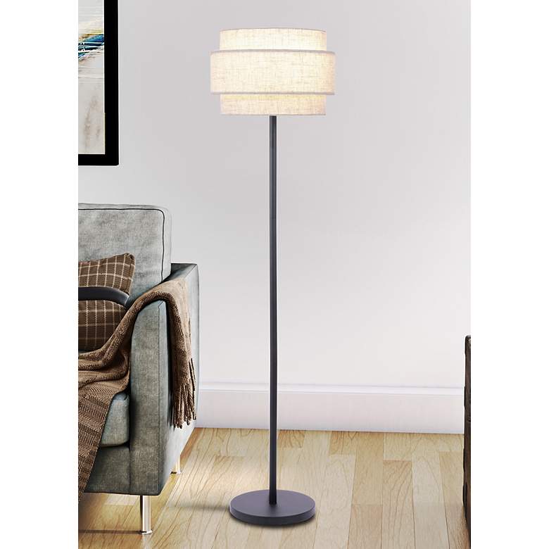 Image 1 Lite Source Deena 63 1/4" High Black Finish Double Shade Floor Lamp