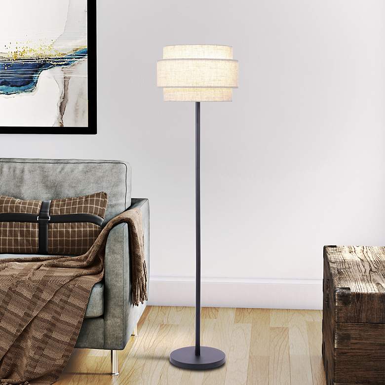 Image 3 Lite Source Deena 63 1/4" High Black Finish Double Shade Floor Lamp more views