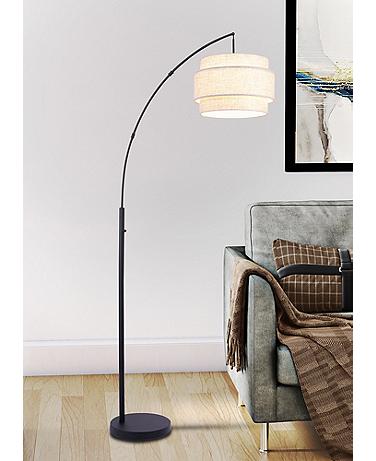 Lite Source Deena 91" Black Finish 1-Light Drum Shade Arc Floor Lamp