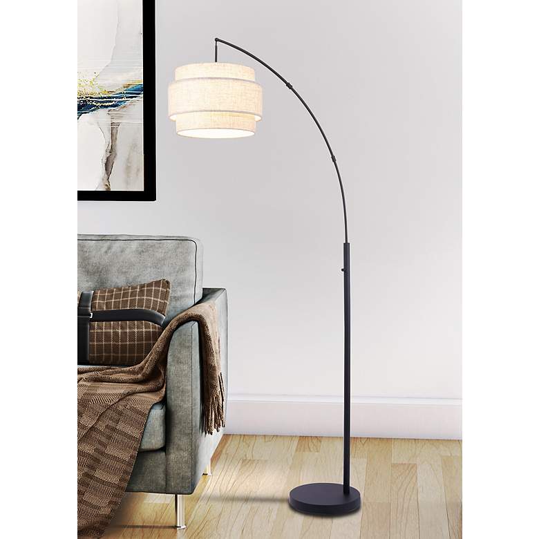 Image 1 Lite Source Deena 91" Black Finish 1-Light Drum Shade Arc Floor Lamp