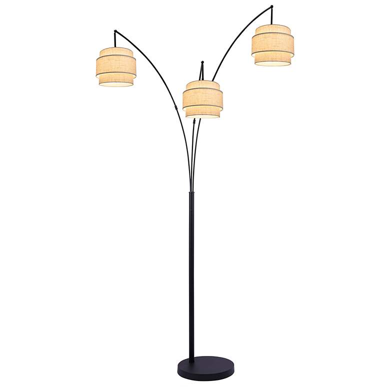 Image 2 Lite Source Deena 91" High Black Finish Drum Shade Arc Floor Lamp