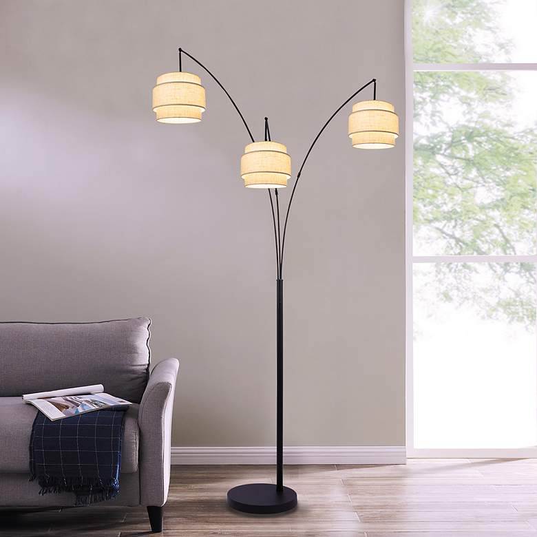 Image 5 Lite Source Deena 91" High Black Finish Drum Shade Arc Floor Lamp more views