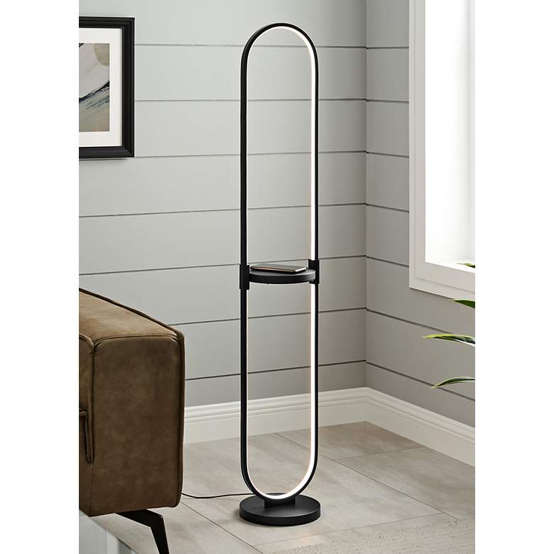 Image 1 Lite Source Dysis 56" Black LED USB Floor Lamp with Wireless Charger