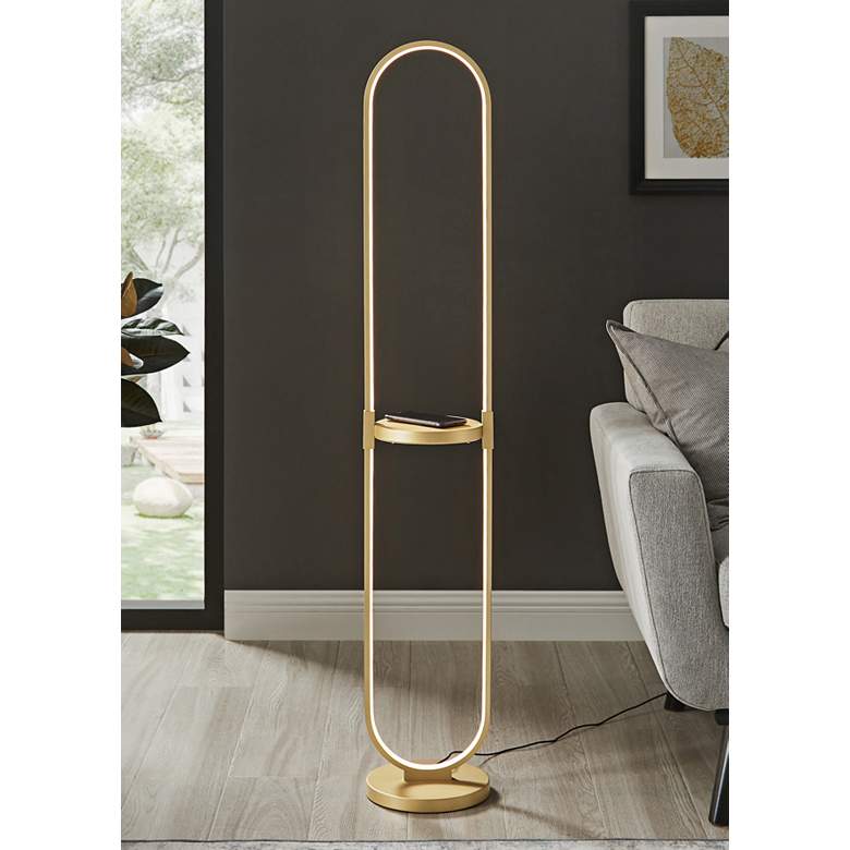 Image 1 Lite Source Dysis 56" Gold LED USB and Wireless Charger Floor Lamp