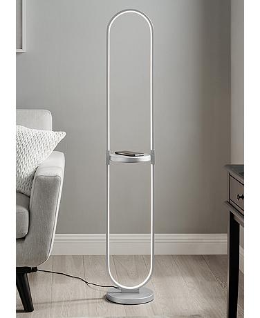 Lite Source Dysis 56" Silver Modern LED Floor Lamp with Charging Pad