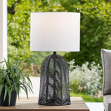 Lite Source Elio 27 1/2" Black Rattan Cordless Table Lamp