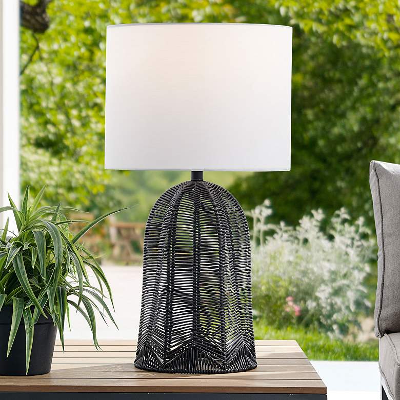 Image 1 Lite Source Elio 27 1/2" Black Rattan Cordless Table Lamp