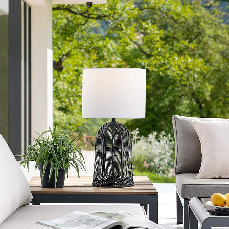 Image 3 Lite Source Elio 27 1/2" Black Rattan Cordless Table Lamp more views