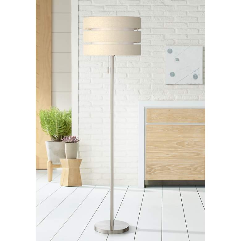 Image 1 Lite Source Falan 60 1/2"  Ribbon Linen and Nickel Modern Floor Lamp