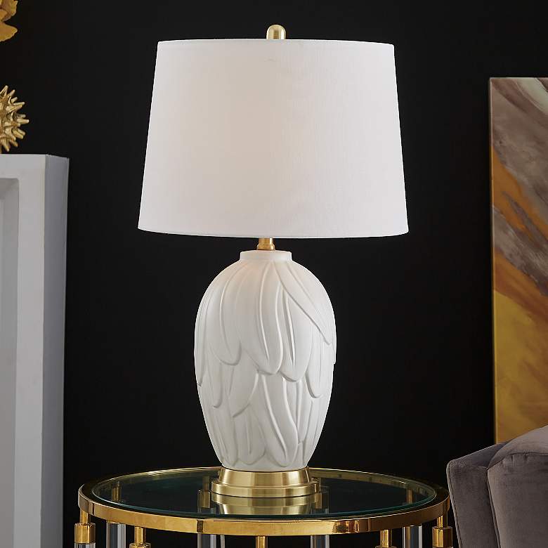 Image 1 Lite Source Farida 27" High White Ceramic Feathers Table Lamp