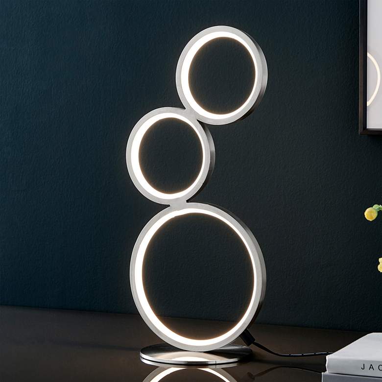 Image 1 Lite Source Fedora 17 1/4" High Brushed Nickel LED Accent Table Lamp