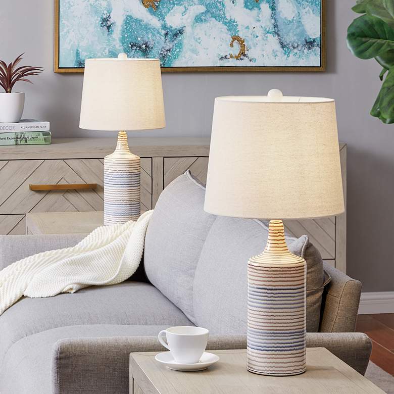 Image 1 Lite Source Felicia 23" White and Blue Ceramic Table Lamps Set of 2