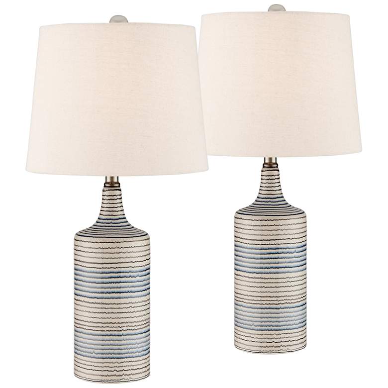 Lite Source Felicia White and Blue Ceramic Accent Table Lamps Set of 2