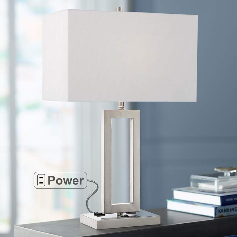 Image 1 Lite Source Fiadi 2-Outlet Modern Polished Steel Table Lamp